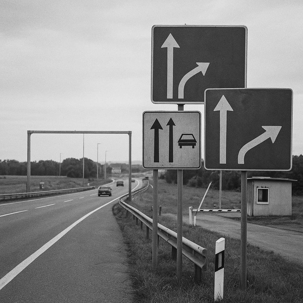 Autobahnschilder an einer europäischen Grenzroute